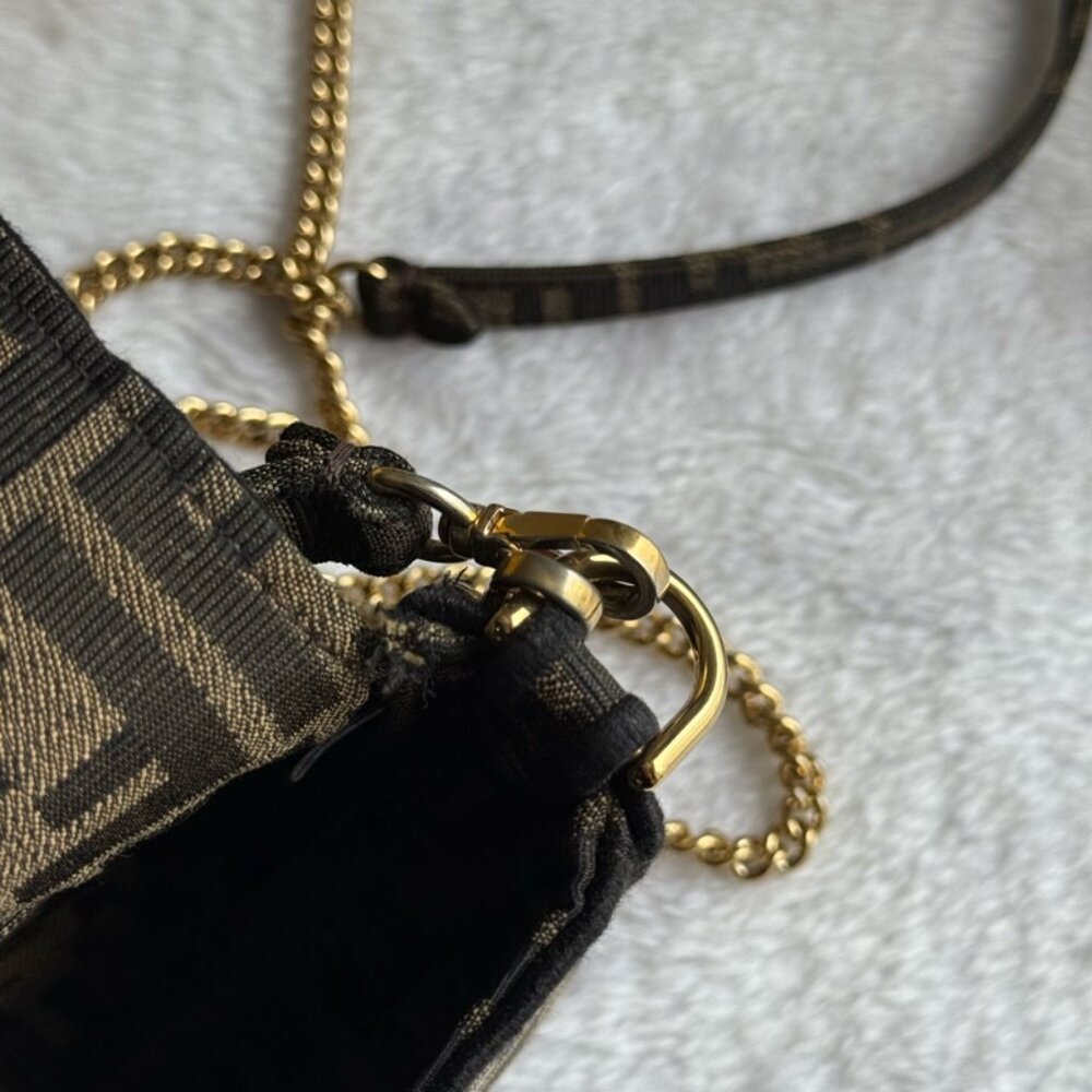 FENDI FF Logo Baguette Mini Bag in Jacquard Fabric (Brown) - Picture 5 of 8